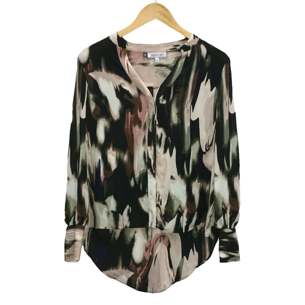 Jennifer Lopez  Multicolor Water Color Laced Sleeves Hi Lo Top - Women’s Small